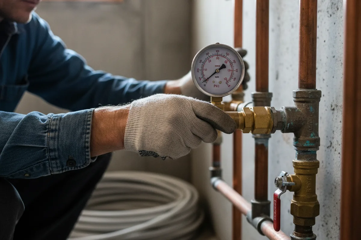 Pressure testing a repaired line during Water Line Repair in Mcconnell Afb